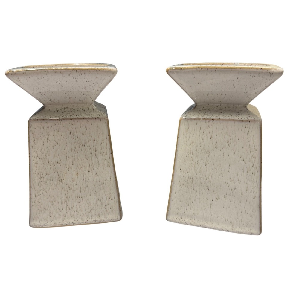 Scott Living Ceramic Pyramid Candle Holders Set of 2 Speckled Ivory Modern